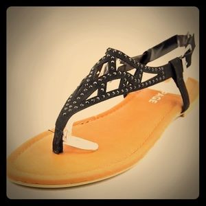 Rampage Pattie T-Strap Flat Sandals, US 10, Black